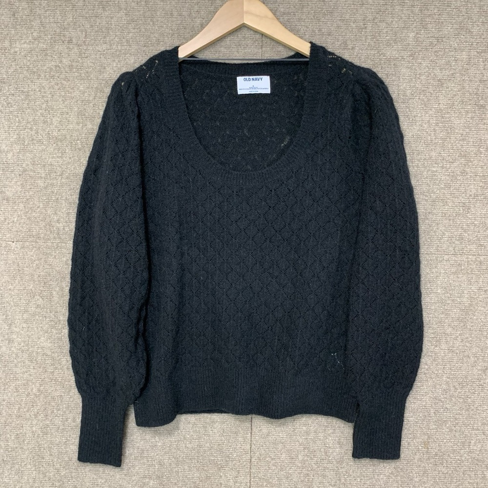 Old Navy Black Pointelle Knit Pullover Sweater Women's Small Whimsigoth Academia